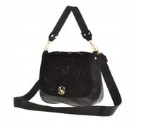 Laura Biaggi - torebka listonoszka czarny groszek ażurowa klapka zamsz F259