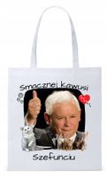 Śmieszny Pis Kaczyński Torba Eco Biała Shopper Z Nadrukiem Ze Zdjęciem