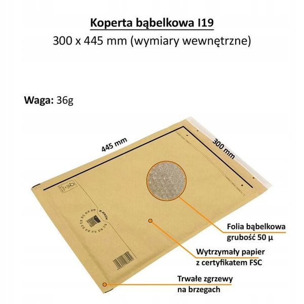 Koperty bąbelkowe I19 450x320 E-Pack BRĄZOWE duże HURT x50 zdjęcie 3