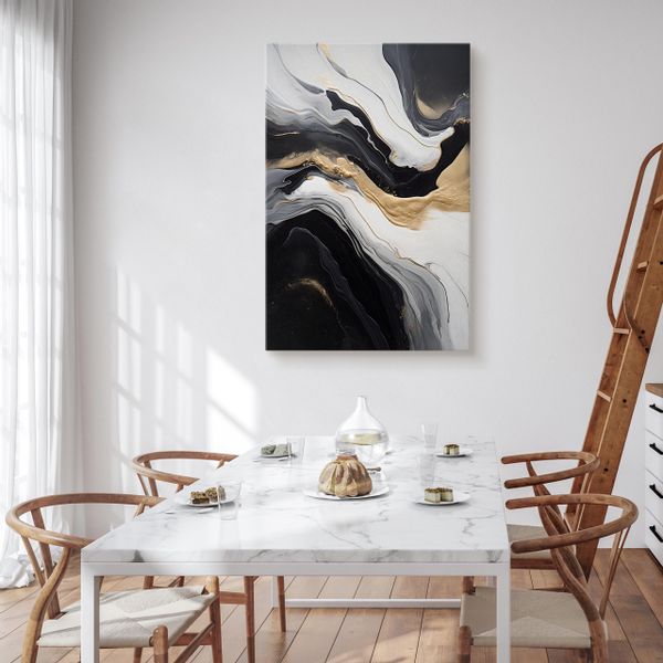 Obraz Do Salonu MARMUR Czarno-Biała Abstrakcja Elementy Złota 120cm x 80cm zdjęcie 11