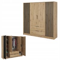 SZAFA GARDEROBA SOREN 4D DĄB ARTISAN 200CM OTWIERANA DUŻA PÓŁKI DRĄŻEK