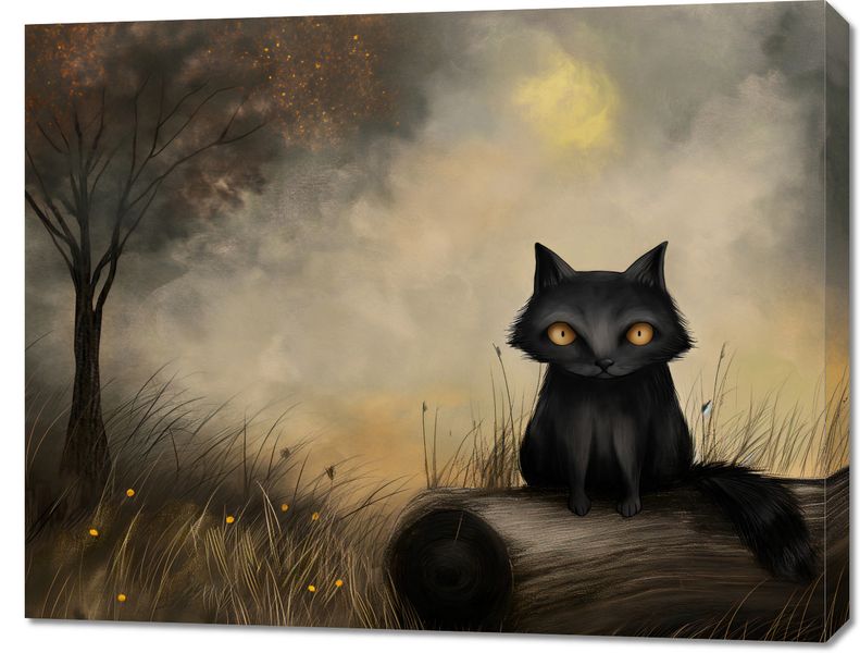 Obraz 90x70cm Czarny Kot zdjęcie 1
