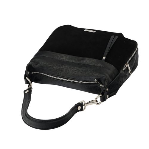 Skórzana torebka z zamszowym akcentem - Czarna na Arena.pl