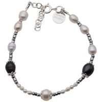 Bransoletka - Perły białe, czarne, hematyt i srebro