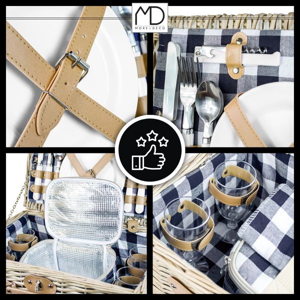 Wiklinowy kosz koszyk piknikowy 4 osób sztućce kieliszki prezent dzień ojca zdjęcie 7