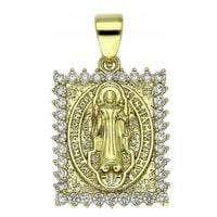 Zawieszka Pozłacana 14K Medalik Matka Boska Cyrkonie 31/18 mm