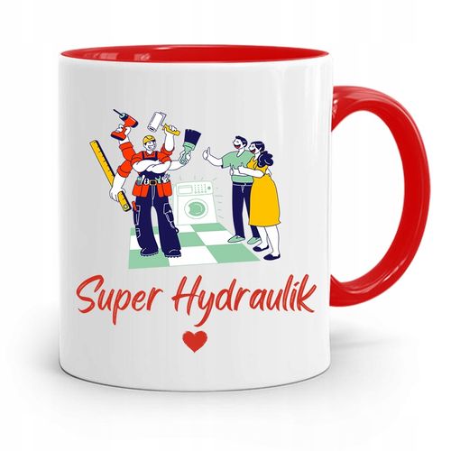 Kubek Czerwony Hydraulika Super Hydraulik Z Nadrukiem Ze Zdjęciem na Arena.pl