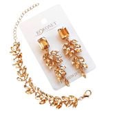 ZESTAW złotej efektownej biżuterii kolczyki bransoletka wizytowe wesele