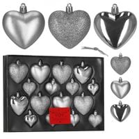 Bombki choinkowe 16 szt. zestaw dekoracji świątecznych, nietłukące, serca, srebrne