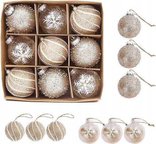 BOMBKI CHOINKOWE KULE ZESTAW 9 szt 8cm BOHO ZŁOTE na Arena.pl