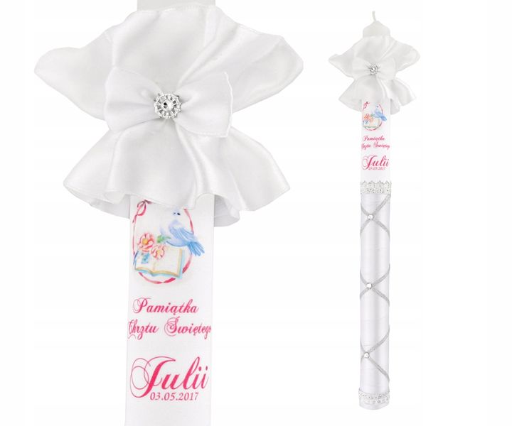 Świeca NA CHRZEST z ozdobami  imię i data CHRZTU prezent na chrzest zdjęcie 5