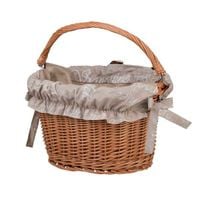 Wiklinowy kosz rowerowy w naturalnym kolorze z obszyciem i skóranymi paskami 38x32 H24 cm