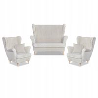 Zestaw uszak Rene Estella sofa fotele beżowy sztruks