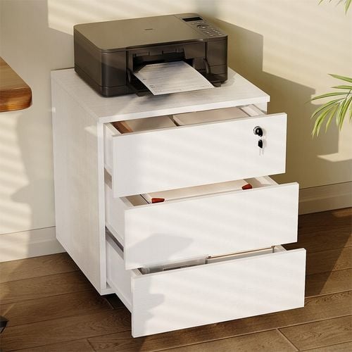 Kontenerek biurowy na kółkach z szufladami na kluczyk mobilna szafka biała na Arena.pl