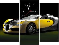 90CM 70 ZEGAR 3 ELEM ŻÓŁTE BUGATTI VEYRON SCIENNY DRUK