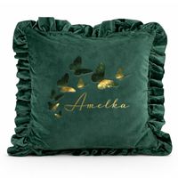 Poduszka Dekoracyjna Welurowa z Falbanką Dedykacja na Prezent na Urodziny
