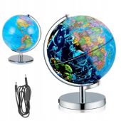 GLOBUS ŚWIATOWY Z PODŚWIETLENIEM I STOJAKIEM, EDUKACYJNE NARZĘDZIE 3 W 1