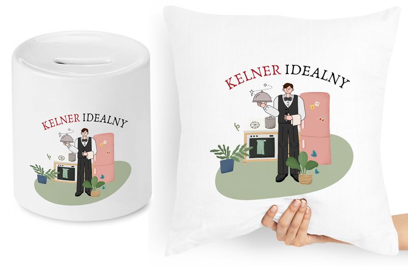 Dla Kelnera Zestaw Poduszka + Skarbonka Prezent Z Nadrukiem Ze Zdjęciem zdjęcie 1