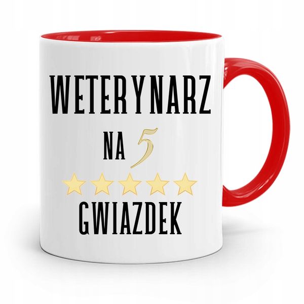 Kubek Czerwony Weterynarza Na 5 Gwiazdek Z Nadrukiem Ze Zdjęciem zdjęcie 1