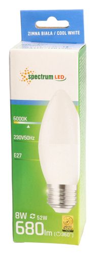 Żarówka LED E27 świecowa 8W zimna CW Spectrum na Arena.pl