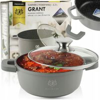 GARNEK Z SZKLANĄ POKRYWKĄ GRANT 2,3L 20 CM GRANITOWA POWŁOKA INDUKCJA