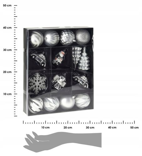Komplet bombek BOMBKI choinkowe srebrne wzory x20 NIETŁUKĄCE Zestaw bombek na Arena.pl
