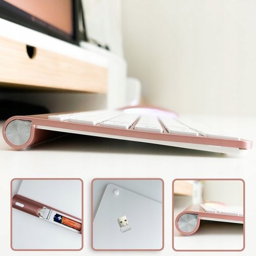 Klawiatura bezprzewodowa rose gold do komputera QWERTY różowa mała bez num na Arena.pl