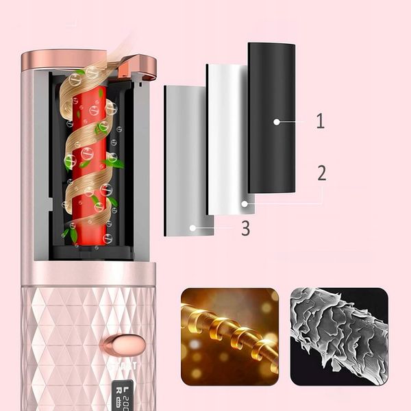 CERAMICZNA Lokówka automatyczna do włosów OBROTOWA fale loki 3000 mAh timer zdjęcie 3
