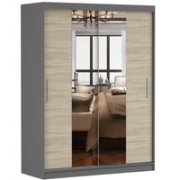 Szafa przesuwna VISTA 01 150x61 SZARY/SONOMA+LUSTRO półki PRODUCENT