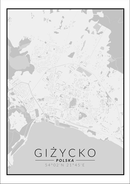 Giżycko mapa czarno biała - plakat 50x70 cm zdjęcie 1