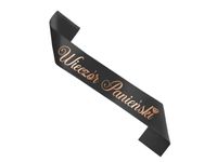 Szarfa Wieczór Panieński, czarna z napisem różowo złotym, 160 cm