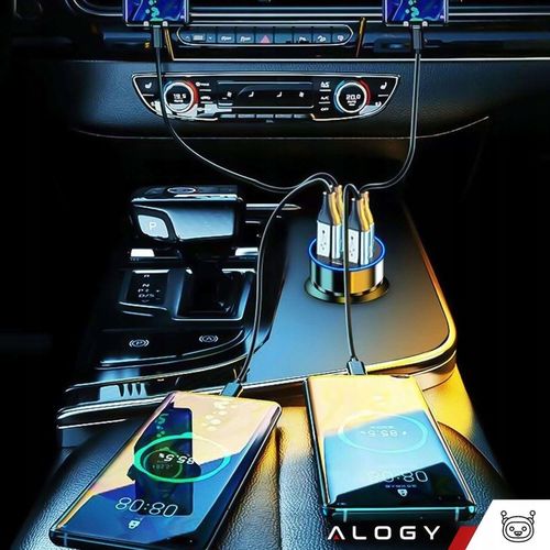 SZYBKA ŁADOWARKA SAMOCHODOWA 120W 4xUSB QC 3.0 + USB-C TYP C PD 20W CZARNA na Arena.pl