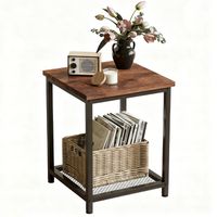 Stolik kawowy kwadratowy pomocniczy z półką retro klasyczny brąz 55 cm