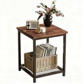 Stolik kawowy kwadratowy pomocniczy z półką retro klasyczny brąz 55 cm