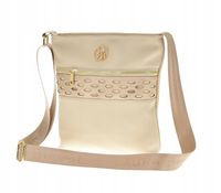 Laura Biaggi - torebka listonoszka jasny beż wstawka ażur złoty mat KB257