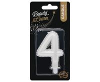 ŚWIECZKA B&C PERŁOWA BIAŁA CYFERKA 4 GODAN