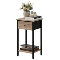 Stolik nocny z szufladą i półką jasny brąz szafka loft industrialna