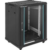 Szafa RACK 19" 15U 600 x 600 x 855 Hartowane drzwi Stojąca Nóżki+Kółka