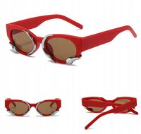 OKULARY DAMSKIE owalne PRZECIWSŁONECZNE Czerwone Filtr UV400 + Etui