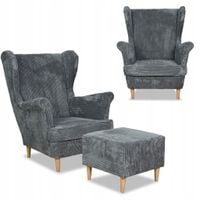 Fotel uszak Bonito podnóżkiem skandynawski Family Meble sztruks szary