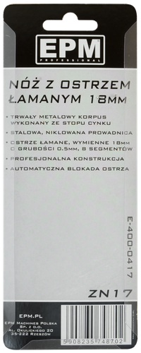 nóż, nożyk z ostrzem łamanym 18mm stop cynku - e-400-0417 na Arena.pl