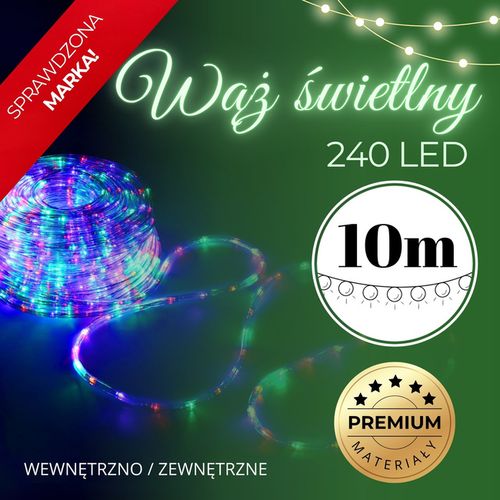 Wąż świetlny 240 Led multikolor 10m z programatorem IP44 na Arena.pl