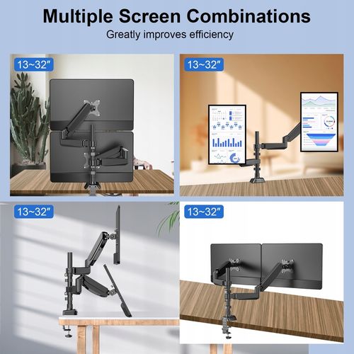 Podstawa obrotowa ze sprężyną gazową dla dwóch monitorów LCD 13-32 cale 9kg na Arena.pl