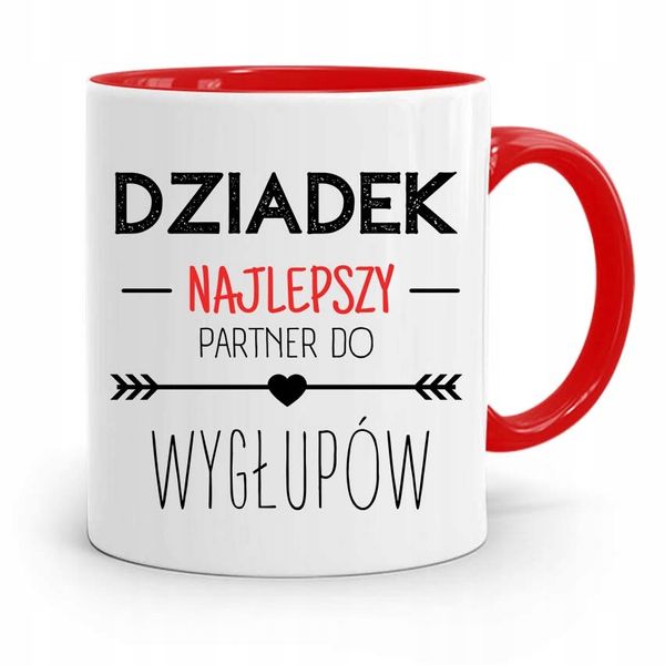 Kubek Czerwony Dla Dziadka Najlepszy Partner Z Nadrukiem Ze Zdjęciem zdjęcie 1