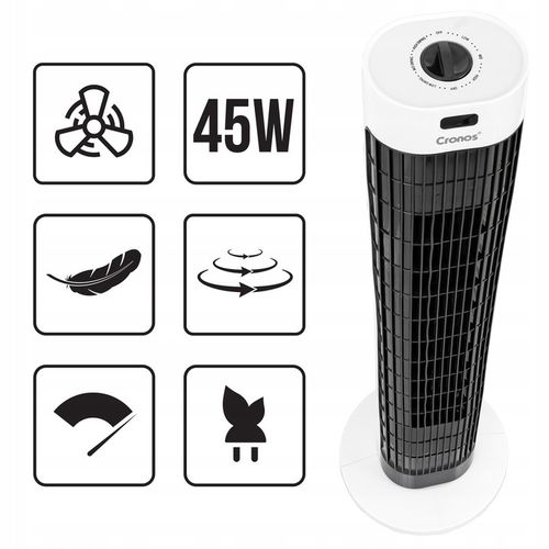 WENTYLATOR KOLUMNOWY WIATRAK STOJĄCY PODŁOGOWY WIEŻOWY DUŻY CICHY SWING 45W na Arena.pl