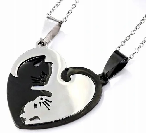 Zestaw Naszyjnik Przyjaźni BEST FRIENDS Yin Yang 2szt Czarny Srebrny Koty na Arena.pl