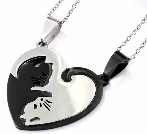 Zestaw Naszyjnik Przyjaźni BEST FRIENDS Yin Yang 2szt Czarny Srebrny Koty zdjęcie 3