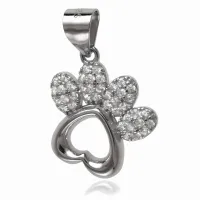 DELIKATNY RODOWANY SREBRNY WISIOREK PSIA KOCIA ŁAPA ŁAPKA BIAŁE CYRKONIE