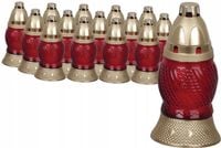 Znicz szklany na grób 15 szt DUŻY czerwony lampion 16cm z WKŁADEM palenia