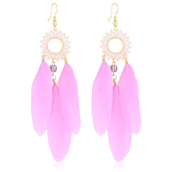 Letnie kolczyki z piórkami Boho 12 cm zdjęcie 1